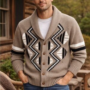 Vintage Puritan Men's Wool Blend Shawl Collar Cardigan Sweater M Aztec Western